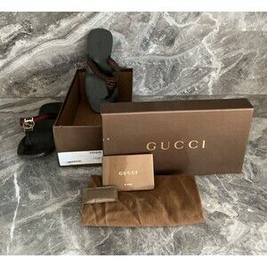 Vintage Gucci Cocoa Leather GG Lifford T Strap Thong Sandals Shoes Size 6
